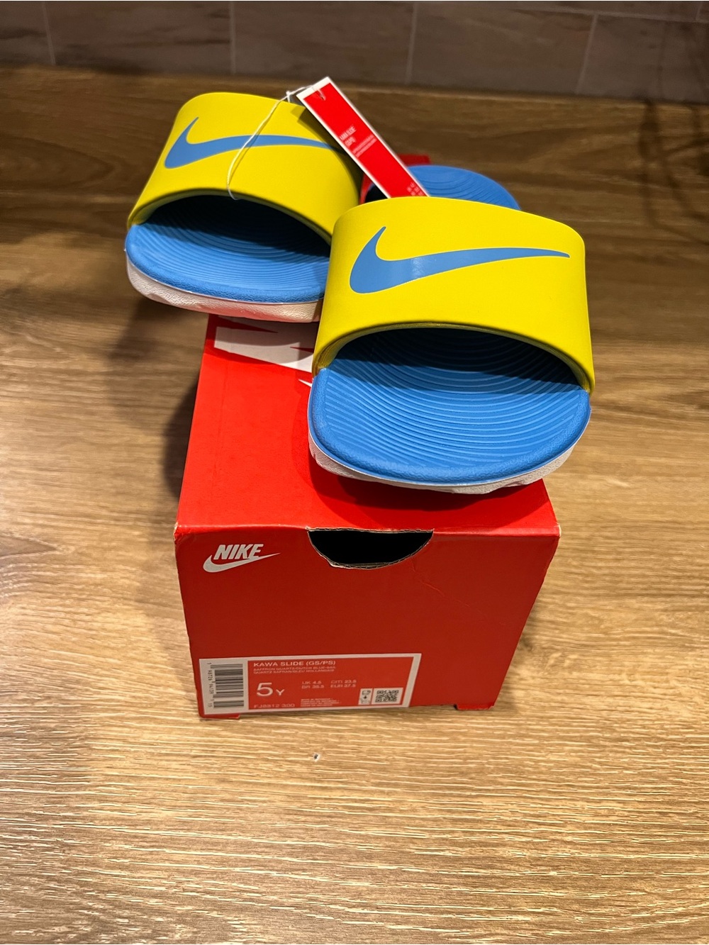 Nike Youth Yellow & Blue Slide Sandals